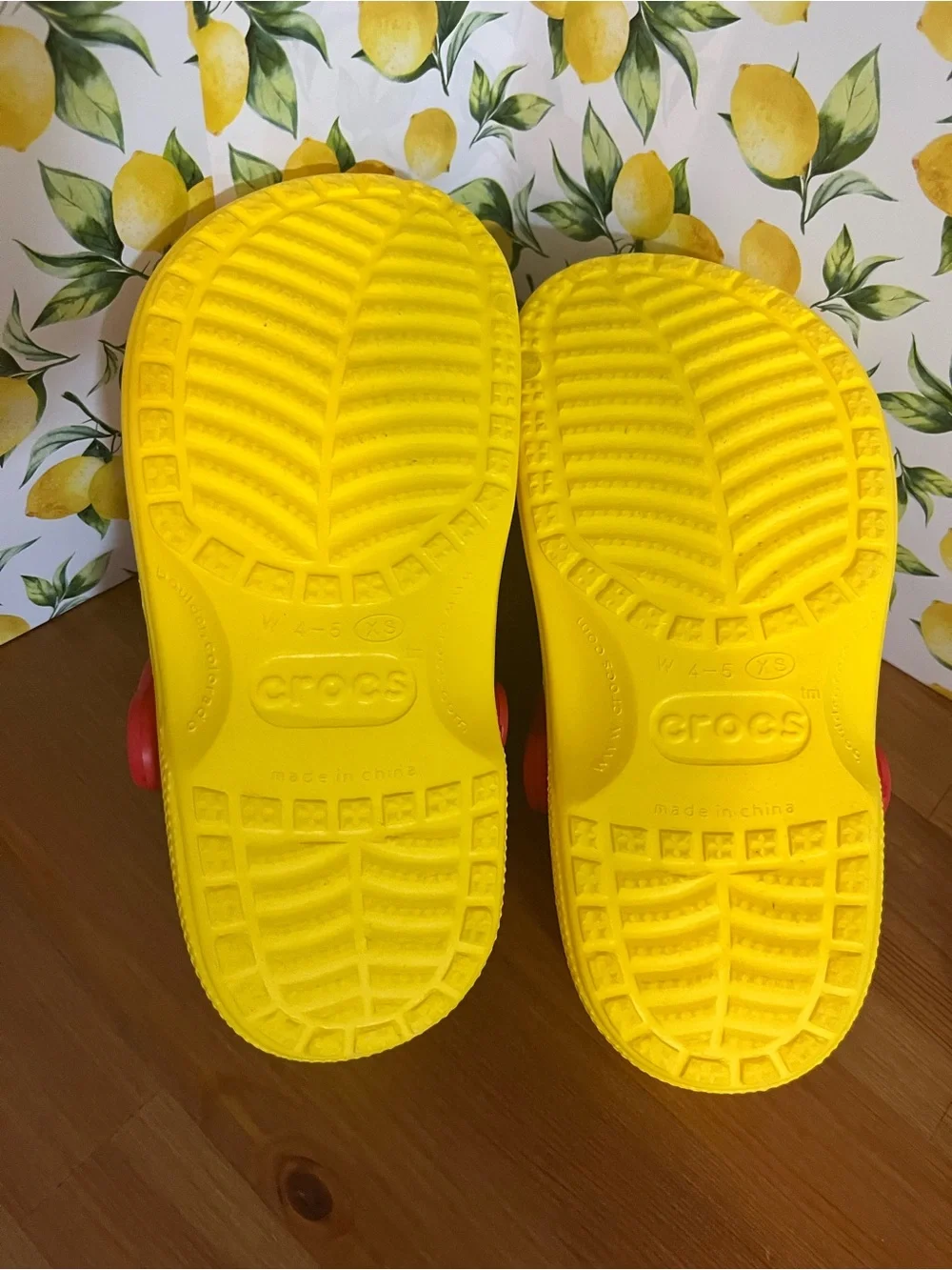 Kids Yellow Foam Clogs with Red Strap featuring Winnie the Pooh Characters